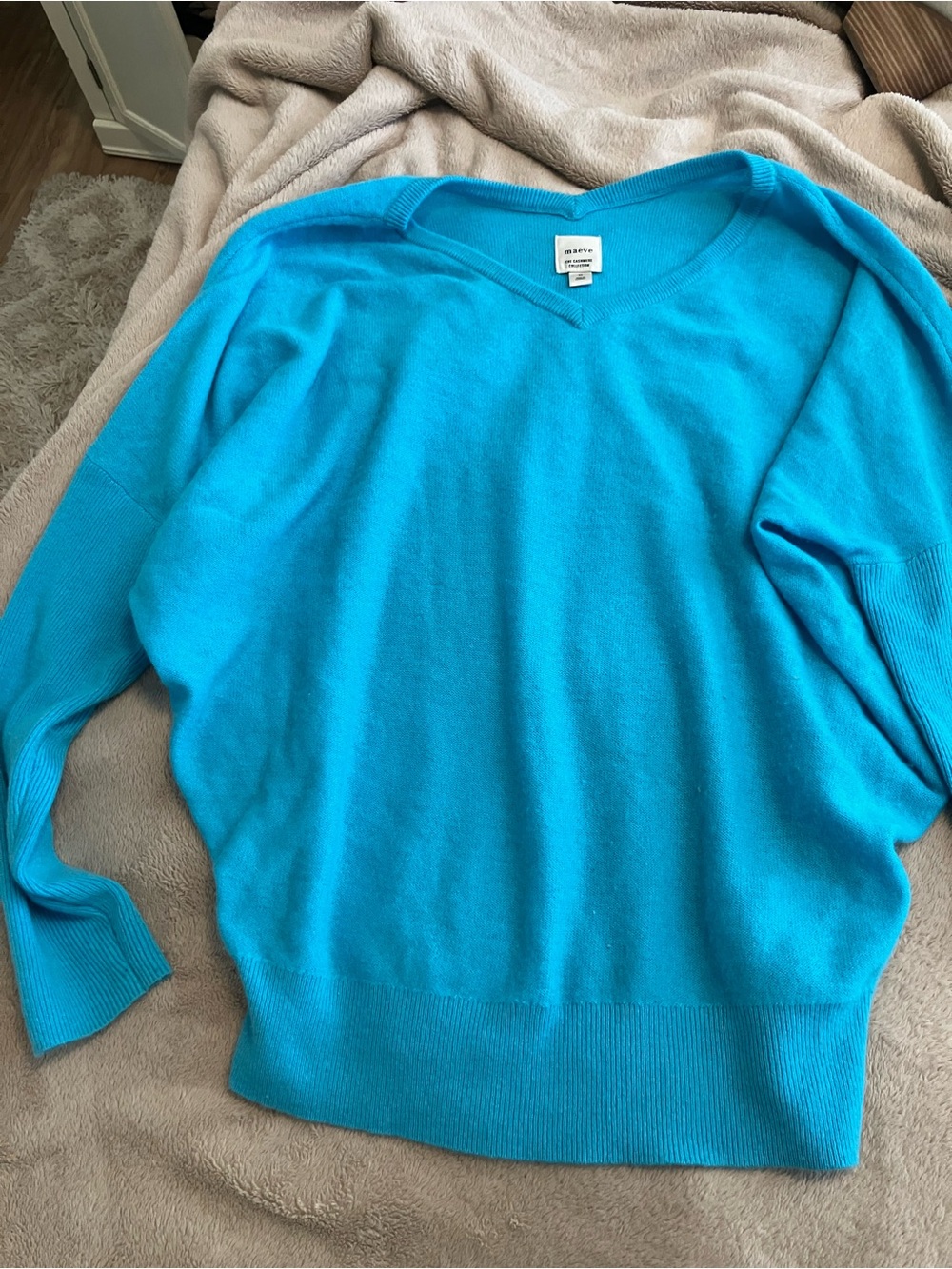Anthropologie Bright Teal V-Neck Sweater